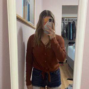 Paper Crane Orange Knit Button-down Long Sleeve